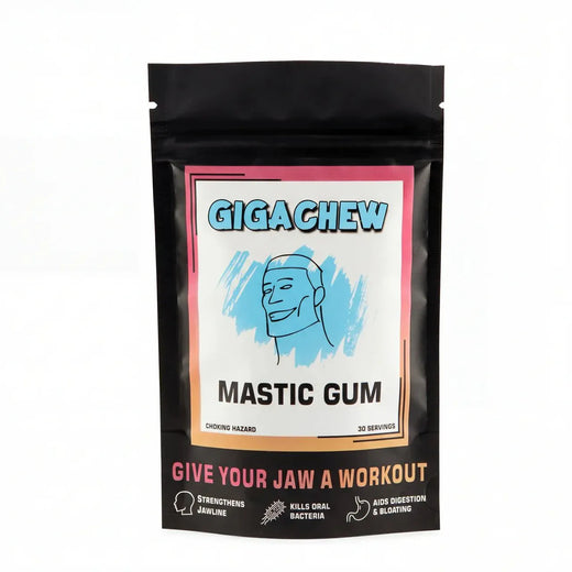 Giga Chew Mastic Gum package with a close-up of the Giga Chew branding and colorful design on the wrapper.