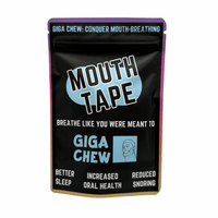 Giga Chew Mouth Tape, flexible mouth tape for better sleep, shown in a close-up image of the Giga Chew brand product.
