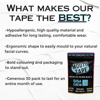 Giga Chew Mouth Tape showing clear, skin-toned tape designed for mouth sealing and oral therapy applications.